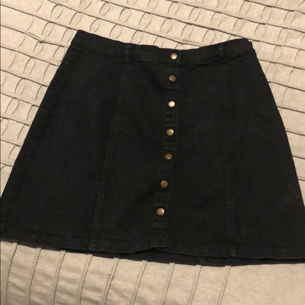 Black denim button up skirt